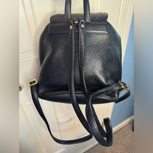 MCM Like New Studded Logo Black Pebbled Leather Backpack Tassel Drawstring - Picture 4 of 15